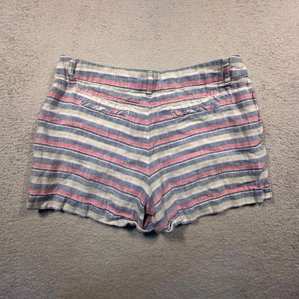 St. Tropez West 100% Linen Striped Shorts Summer‎ Beach Blue Pink Green Size 10